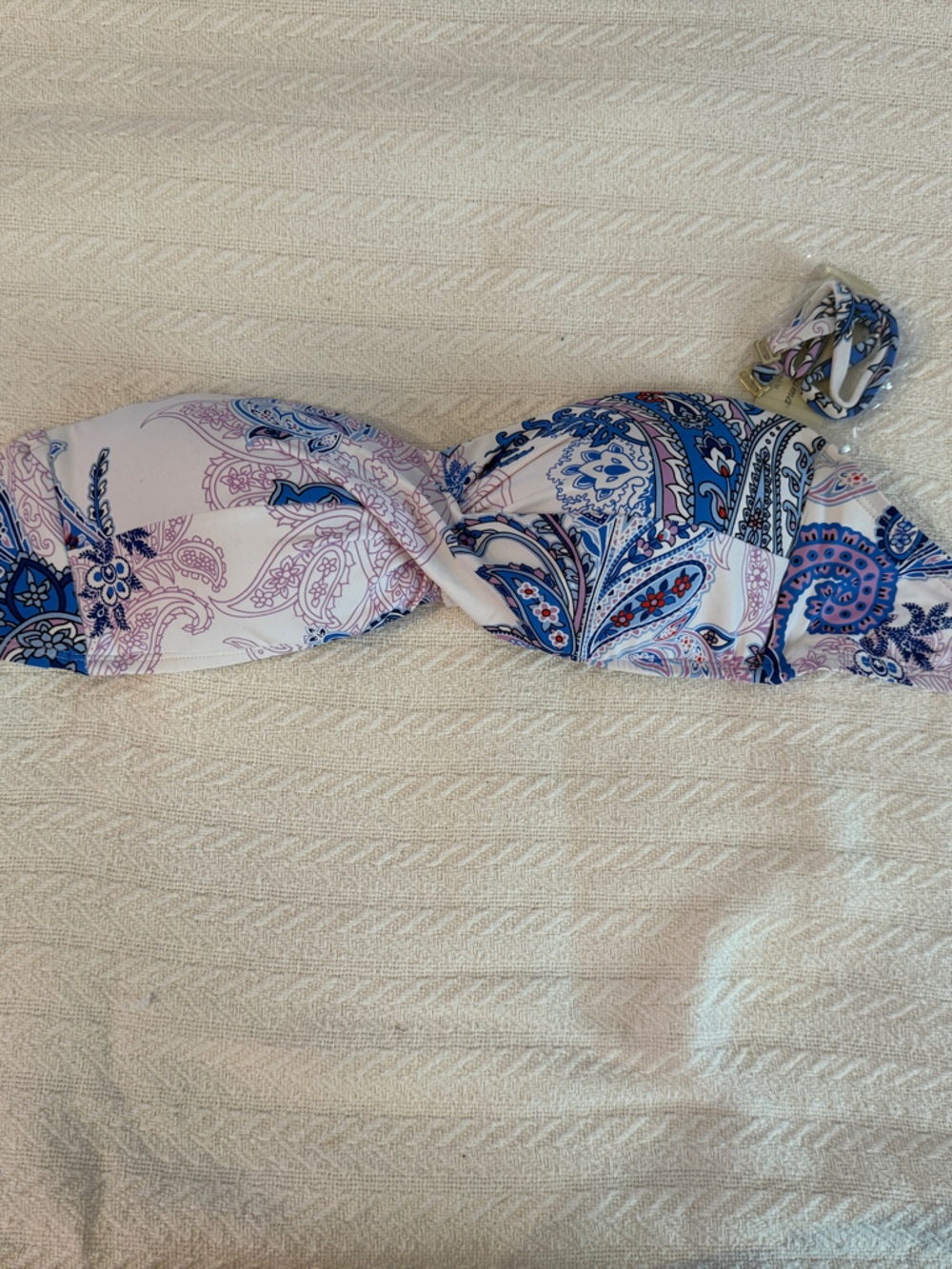 Tommy Bahama Blue and White Paisley Bandeau Bikini Top